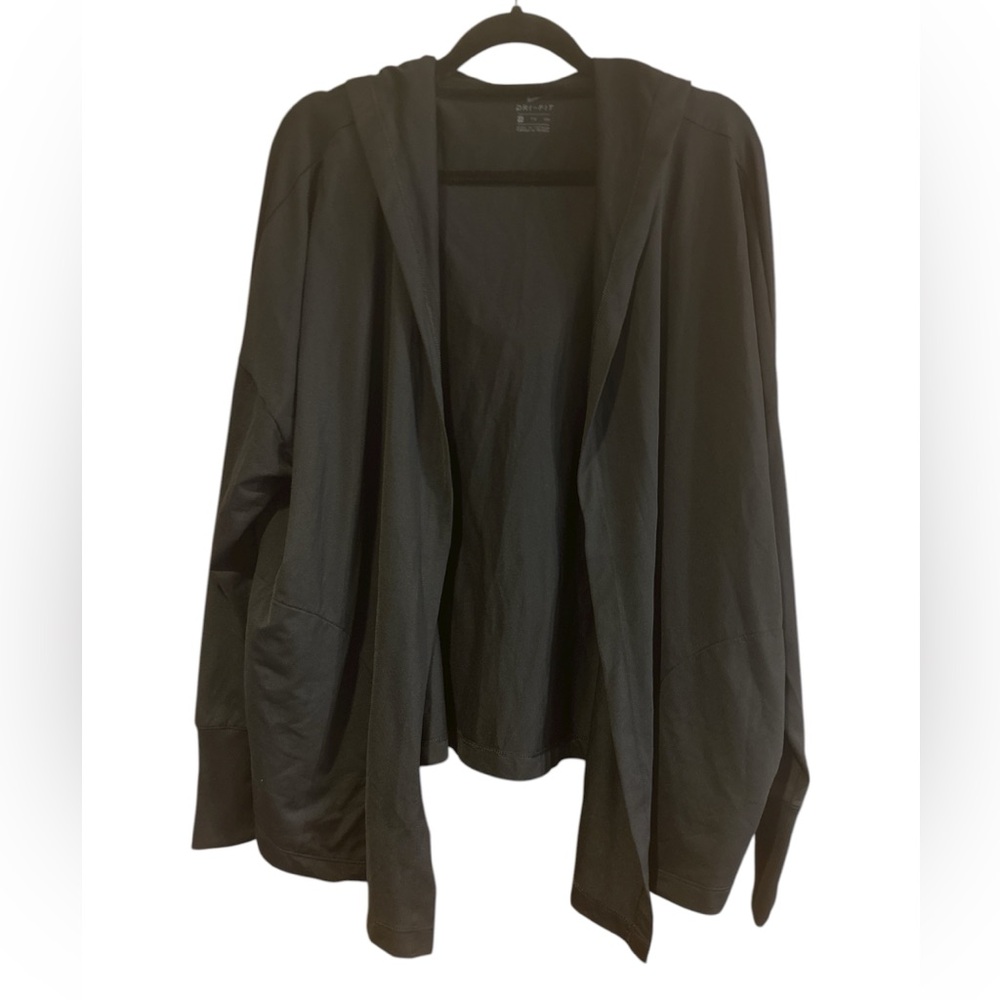 NIKE Women's dri fit hooded open front cardigan w/pockets in BLACK. Size - XXL